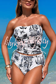 Unique Print High Waist Tie-Stretch Two-Piece Bikini Swimsuit