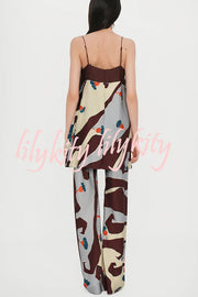 Loving Views Satin Unique Print a-line Tank and Elastic Waist Loose Pants Set