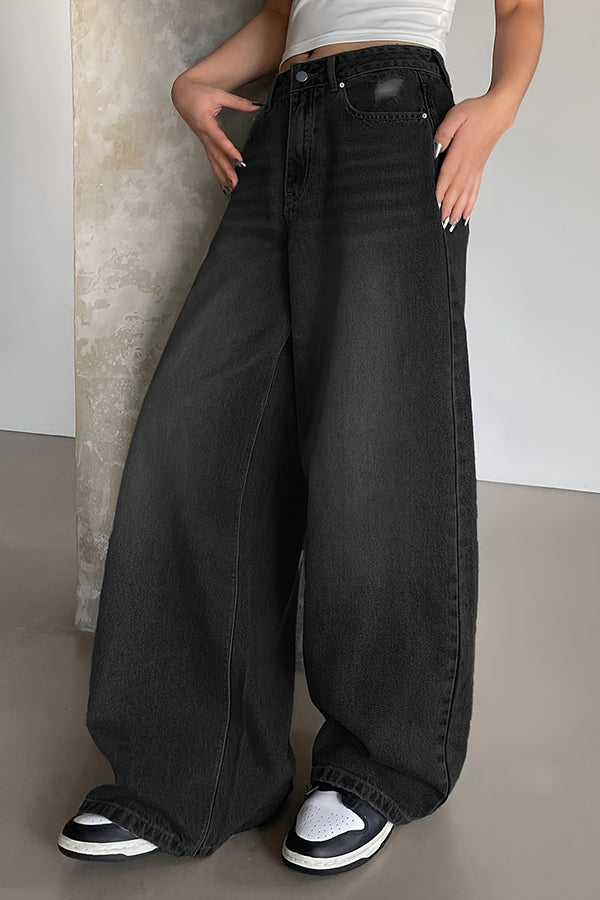Fashion Ripped Loose Casual Pocket Wide-leg Jeans