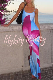 Romantic Beginnings Lily Floral Slip Stretch Vacation Maxi Dress