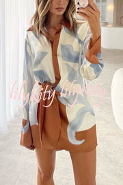 Lake Days Satin Colorblock Unique Print Tie-up Shirt Mini Dress