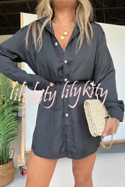 Solid Color Long Sleeve Button Casual Shirt-Style Rompers