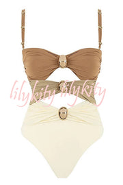 Color Block Patchwork Hollow Metal Decorative Stretch One-piece Swimsuit