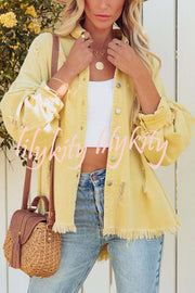 Stylish Lapel Long Sleeve Ripped Denim Jacket