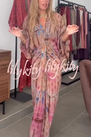 Unique Printed V-neck High-waisted Loose-fitting Holiday Maxi Dress
