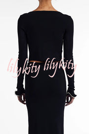 Fashion Ruffled Long-sleeved Tie-cropped Knitted Cardigan