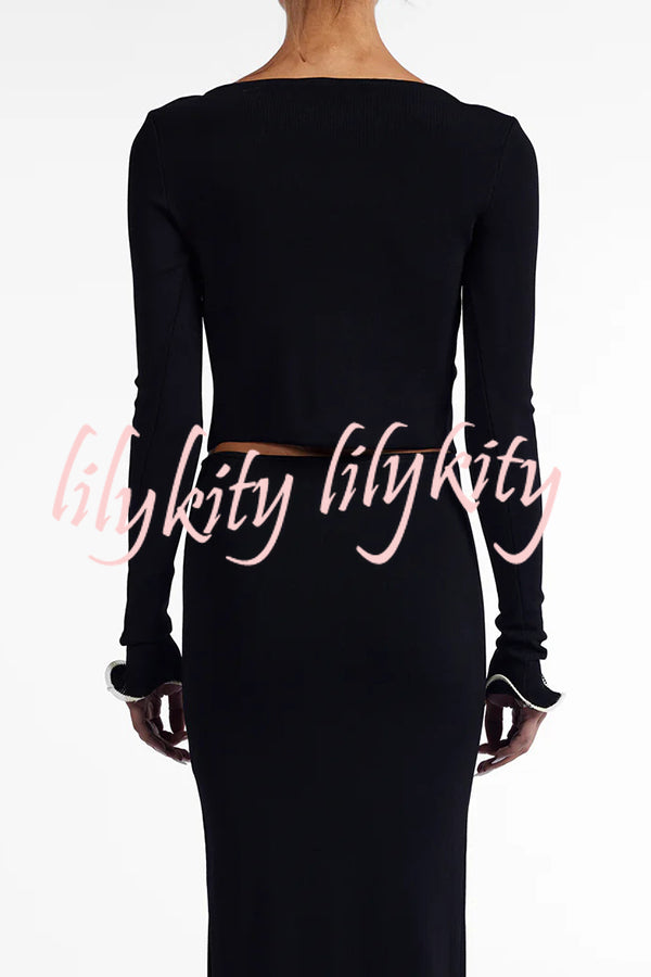 Fashion Ruffled Long-sleeved Tie-cropped Knitted Cardigan