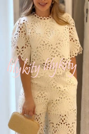 Eliose Scallop Cutout Embroidery Lace Short Sleeve Loose Top