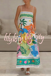 Unique Printed Strapless Sleeveless Resort Style Midi Dress