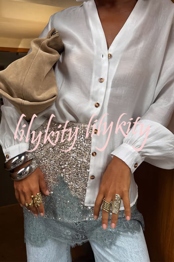 Power of Styling Sequin Lace Trim Elastic Waist Mini Skirt