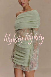 Fashion Lace Panel Long Sleeve Slim Fit Knit Mini Dress