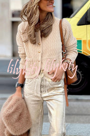 Solid Color V-neck Long-sleeved Loose Pocket Knit Cardigan