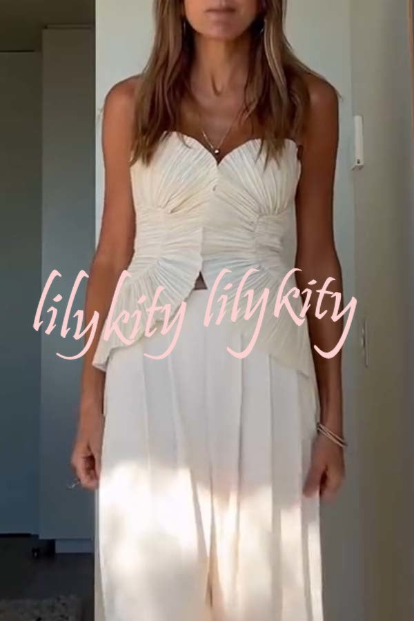 Show Exquisiteness Satin Pleated Heart-shaped Off Shoulder Halter Tank