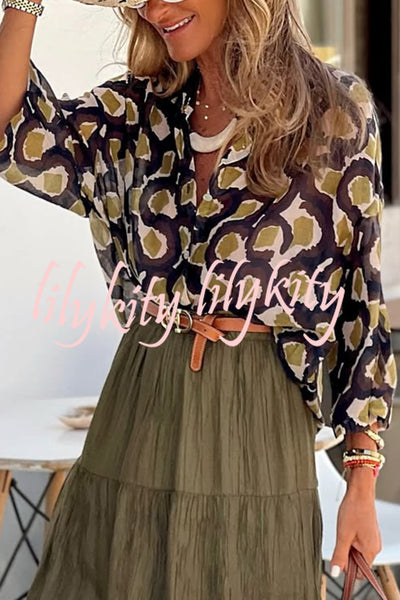 Unique Printed Lapel Button-down Loose Casual Shirt