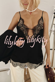 Versatile and Elegant Items Lace Petal Trim Cutout V-neck Slip Loose Tank