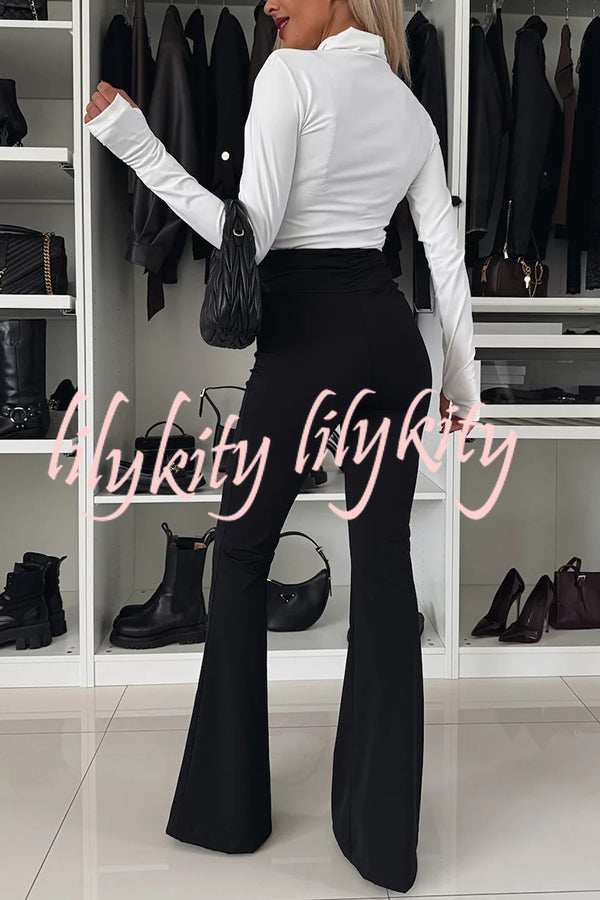 Elegant and Flexible High Rise Ruched Waist Stretch Flare Pants