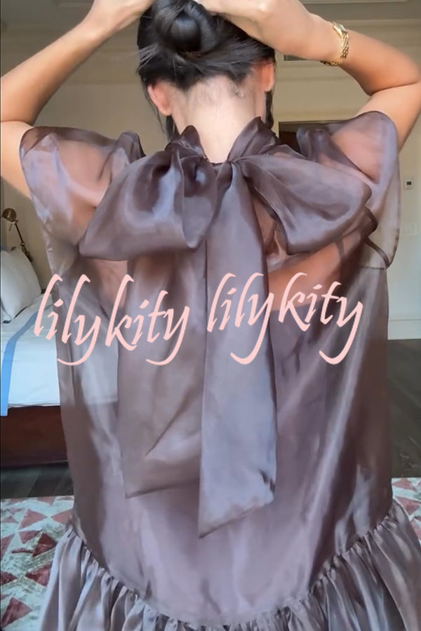 Cocktail Attire Sheer Organza Wide Sleeve Back Bow Layered A-line Mini Dress