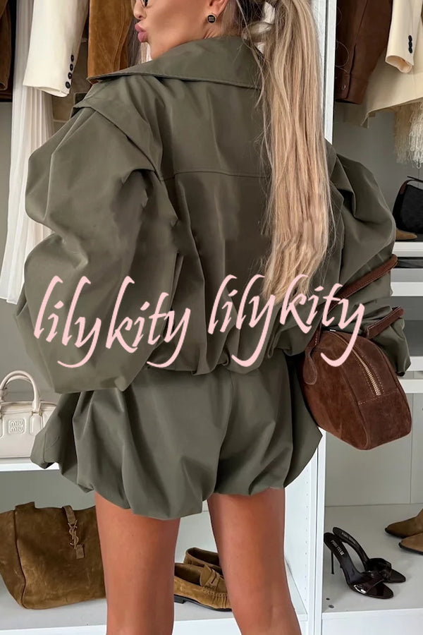 Fashion Style High Rise Elastic Waist Pocketed  Bloomer Shorts