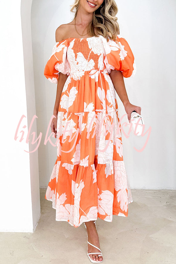 Unique Floral Print Patchwork Lace Up Pleated Maxi Dress