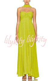 Exquisite Princess Pleated Off Shoulder with Scarf Party Maxi Dress