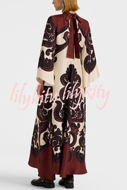 Unique Ethnic Print V-neck Long-sleeved Loose Dress