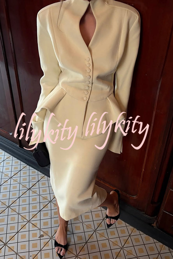 Solid Color Casual Zipper Slit Midi Skirt
