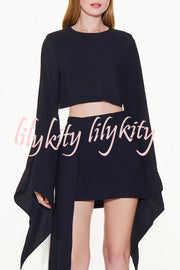 Elegant and Lively Slit Long Sleeve Crop Top