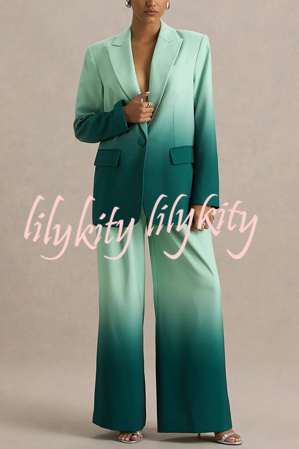 Enya Ombre Print Elastic Waist Pocketed Wide Leg Pants