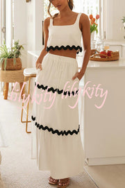 Napa Ric Rac Trims Sleeveless Crop Tank and Drawstring Elastic Waist Pocket Maxi Skirt