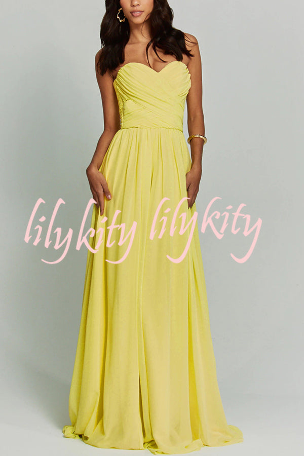 Romantic Party Chiffon Off Shoulder Sweetheart Neck Ruched Cape Maxi Dress