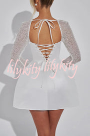 Like A Doll Sequin Long Sleeve Satin Pocketed Bubble Shape Mini Dress