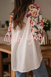 Botanical Print Loose Lapel Long Sleeve Casual Shirt