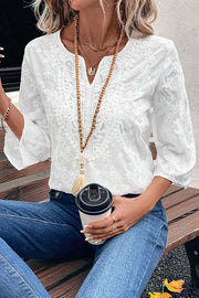 Solid Color Lace Embroidered Floral Loose Casual Top
