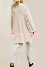 Solid Color Long Sleeve Slit Knitted Sweater