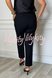 Social Time High Rise Elastic Zipper Waist Pocket Straight-leg Pants