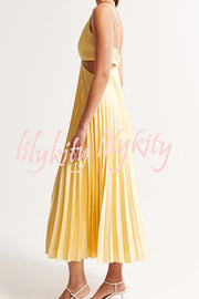 Summer Social Stain Pleated Cutout Waist Loose Midi Dress