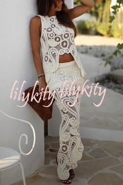 Summer Getaway Look Crochet Lace Irregular Hem Loose Tank Top