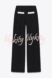 Fashion Contrast Color Stretch High Waist Casual Straight Pants