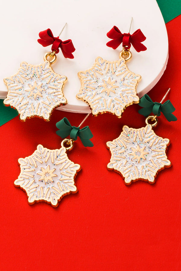 Christmas Bow Diamond Snowflake Earrings