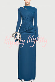 Stylish Long-sleeved Slim-fit Pleated Elegant Maxi Dress