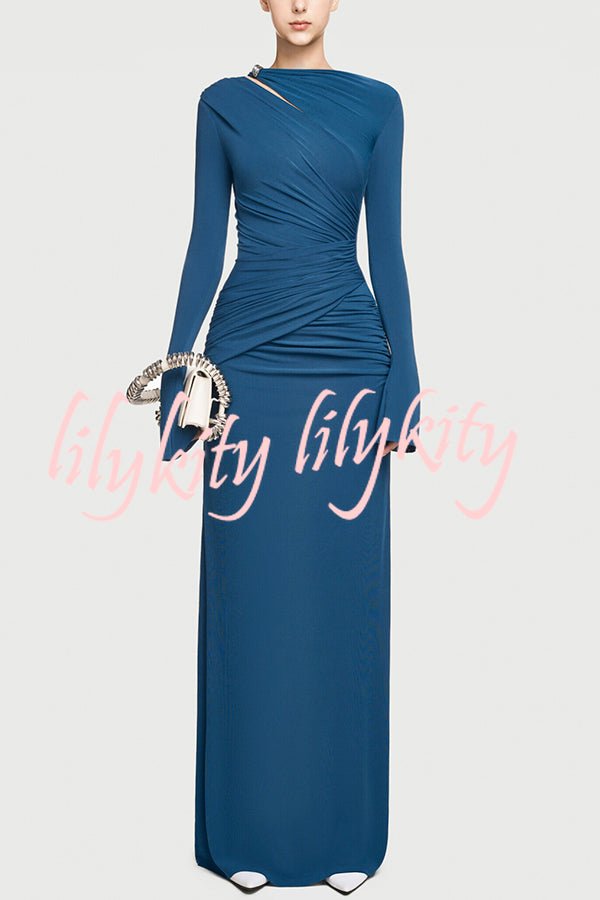 Stylish Long-sleeved Slim-fit Pleated Elegant Maxi Dress