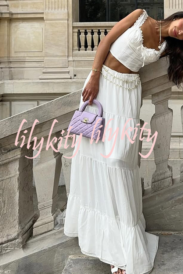 Fashionable Suspender Slim-fit Top and Elastic Waist Stitching Elegant Maxi Skirt Set