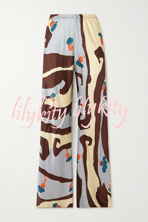 Loving Views Satin Unique Print a-line Tank and Elastic Waist Loose Pants Set
