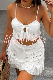 Hollow Patchwork Suspender Strap Three Pieces Swimsuit Set