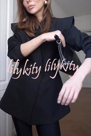 Fashionable Pioneer Stand V-neck Split Sleeve Loose Blazer
