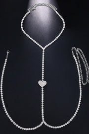 Nightclub-inspired Sparkling Diamond-encrusted Heart-shaped Body Chain