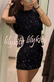 Adorable Sexy Vibes Sequin Wide Sleeve Mini Dress