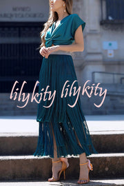 Elegant Tassel Hem Elastic Waist Casual Maxi Skirt