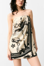 Flora Flamingo Print Halter Backless Mini Dress