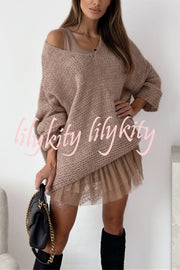 Solid Color Loose V-neck Casual Knitted Sweater